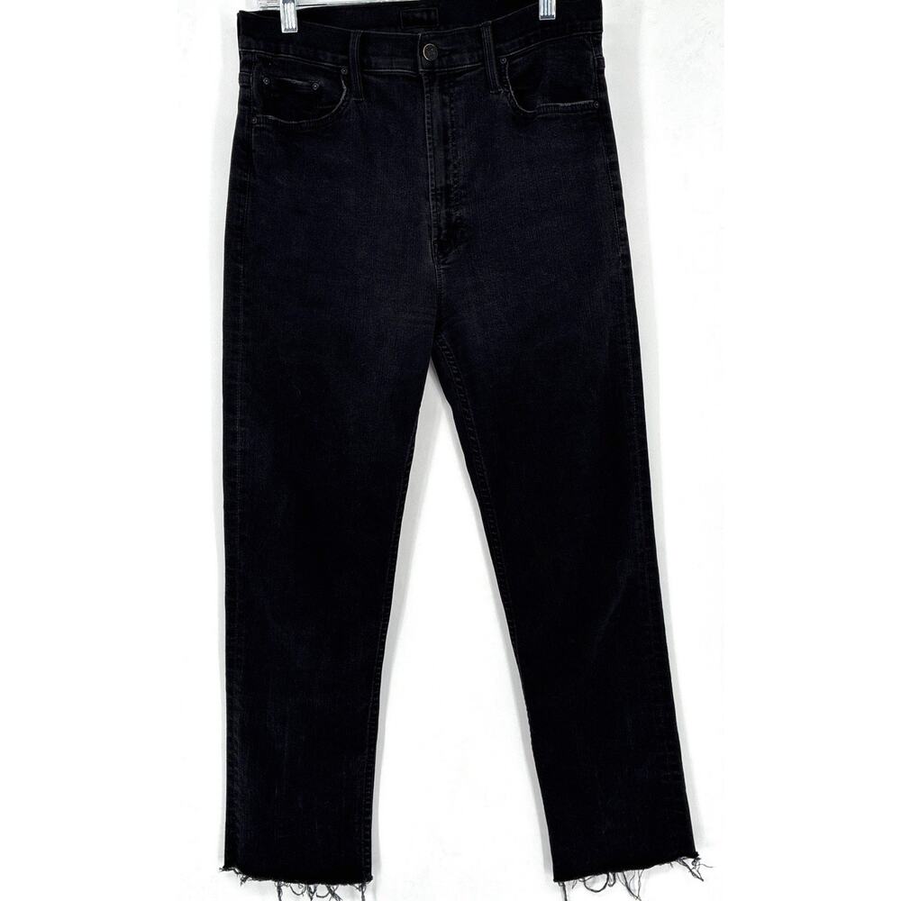 MOTHER Hi Waist Rider Ankle Jeans 31 Not Guilty Black Hirise Raw Hem Straight Lg - Picture 2 of 9